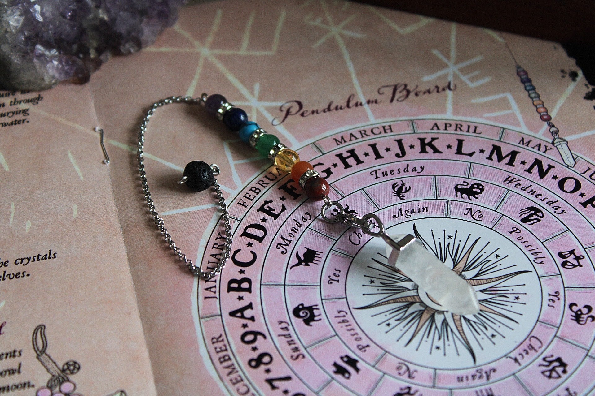 thumbnail image 2 of Natural Crystal Quartz Gemstone Point Dowsing Pendulum 2 of 11