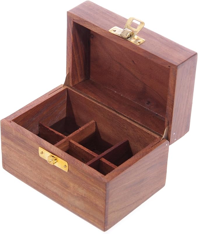 Carved wooden box for spell ingredient storage - 6 bottles