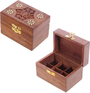 Carved wooden box for spell ingredient storage - 6 bottles