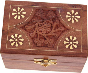 Carved wooden box for spell ingredient storage - 6 bottles