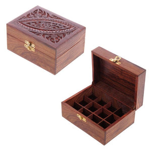 Carved wooden box for spell ingredient storage 12 Bottles