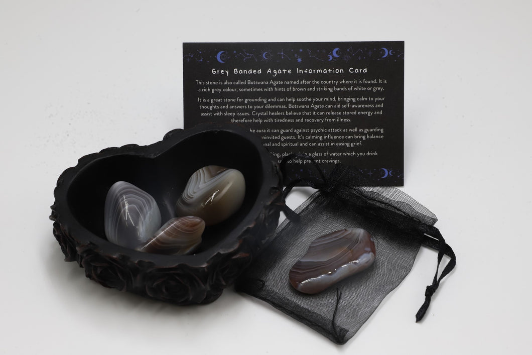 Banded Grey Agate with Information card