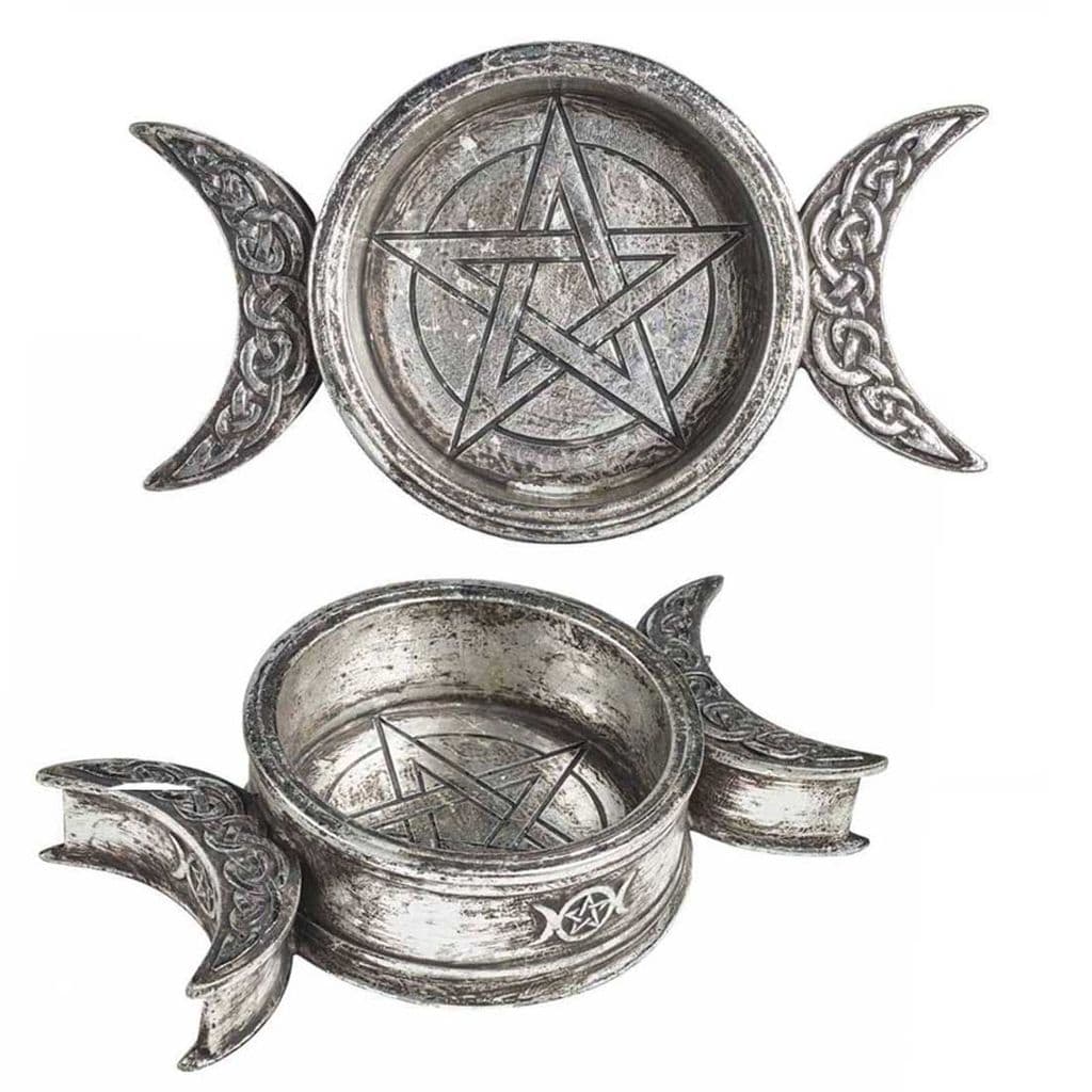 Alchemy Gothic Triple Moon Trinket Dish/Candle Holder